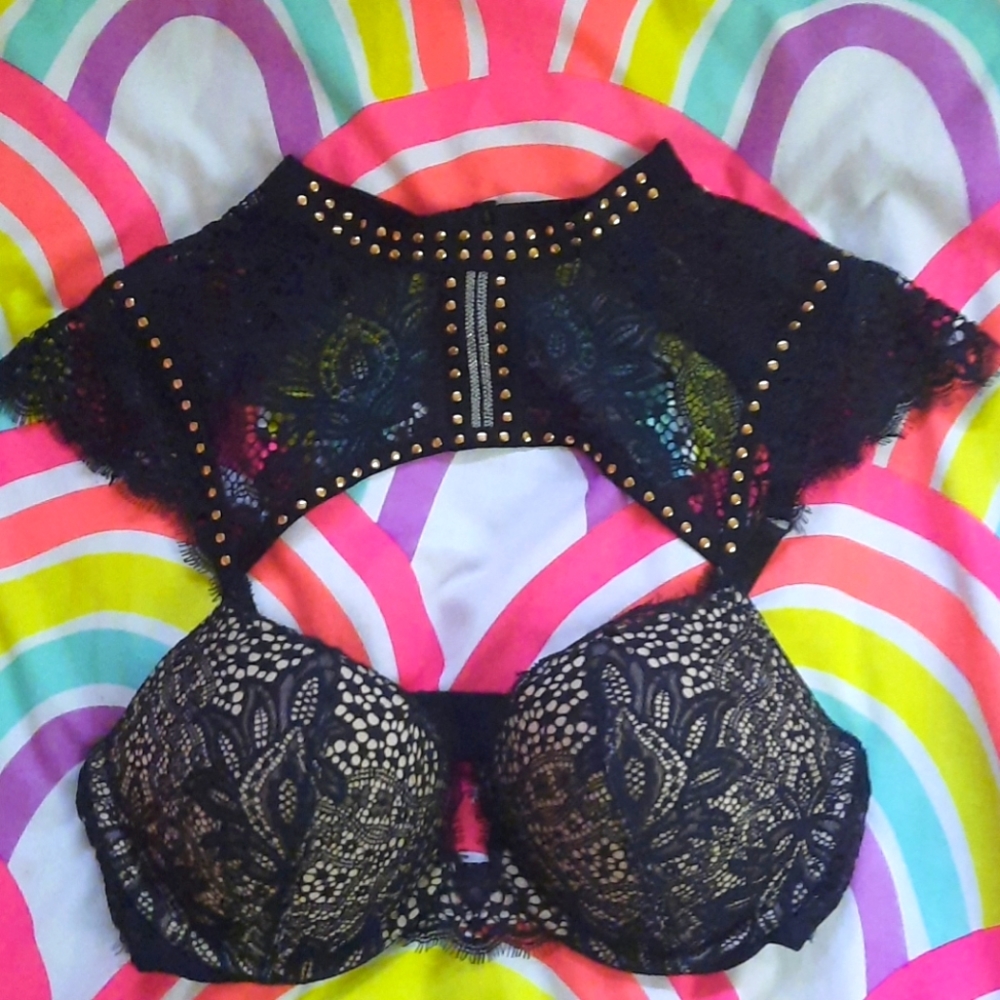 Very Sexy Push Up High Neck Lace Bra